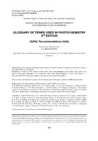 Glossary of Terms Used in Photochemistry, 3Rd Edition (IUPAC
