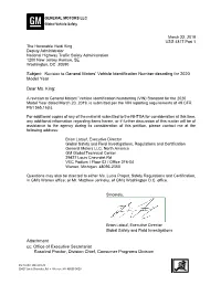 Revision to General Motors' Vehicle Identification Number