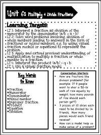 Unit 6: Multiply & Divide Fractions Key Words to Know