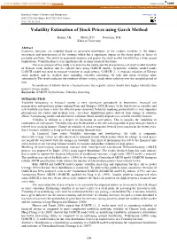 Volatility Estimation of Stock Prices Using Garch Method