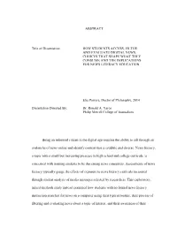How Students Access, Filter and Evaluate Digital News: Choices That Shape What They Consume and the Implications for News Literacy Education