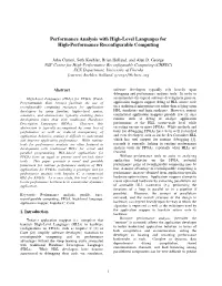 Performance Analysis with High-Level Languages for High-Performance Reconfigurable Computing