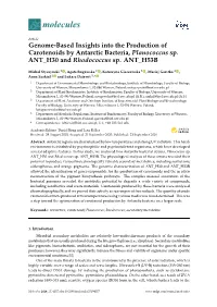 Genome-Based Insights Into the Production of Carotenoids by Antarctic Bacteria, Planococcus Sp