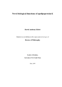 Novel Biological Functions of Apolipoprotein-E