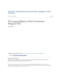 The Lingering Bigotry of State Constitution Religious Tests Allan W