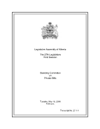 Legislative Assembly of Alberta the 27Th Legislature First Session