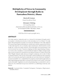 Multiplicity of Voices in Community Development Through Radio in Fanteakwa District, Ghana