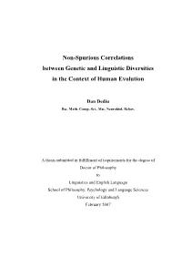 Non-Spurious Correlations Between Genetic and Linguistic Diversities in the Context of Human Evolution