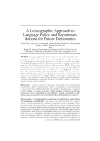 A Lexicographic Approach to Language Policy and Recommen