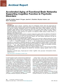 Accelerated Aging of Functional Brain Networks Supporting Cognitive Function in Psychotic Disorders