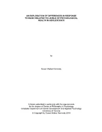 An Exploration of Differences in Response to Music Related to Levels of Psychological Health in Adolescents
