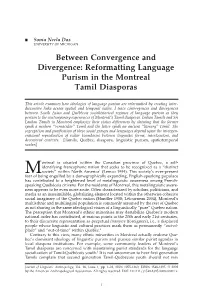 Between Convergence and Divergence: Reformatting Language Purism in the Montreal Tamil Diasporas