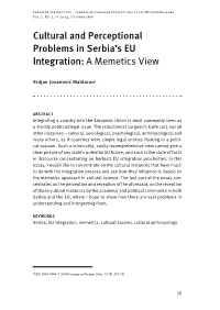 Cultural and Perceptional Problems in Serbia's EU Integration