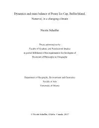 Dynamics and Mass Balance of Penny Ice Cap, Baffin Island, Nunavut, in a Changing Climate