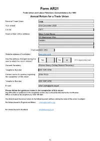 Form AR21 Trade Union and Labour Relations (Consolidation) Act 1992 Annual Return for a Trade Union