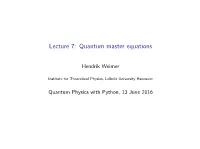Lecture 7: Quantum Master Equations