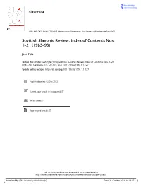 Scottish Slavonic Review: Index of Contents Nos