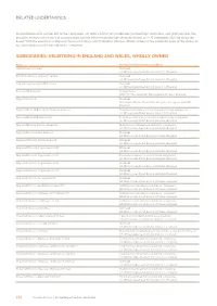 Subsidiaries: Registered in England and Wales, Wholly Owned