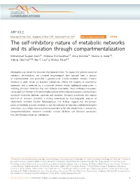 The Self-Inhibitory Nature of Metabolic Networks and Its Alleviation Through Compartmentalization