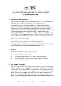 Chris Bryant and Mike Gore Prize for Science Outreach Conditions of Award