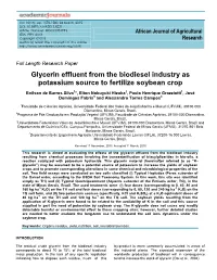 Glycerin Effluent from the Biodiesel Industry As Potassium Source to Fertilize Soybean Crop