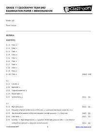 Grade 11 Geography Year End Examination Paper 1 Memorandum