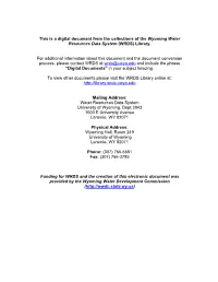 This Is a Digital Document from the Collections of the Wyoming Water Resources Data System (WRDS) Library