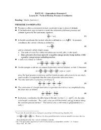 ESCI 342 – Atmospheric Dynamics I Lesson 10 – Vertical Motion, Pressure Coordinates