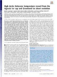 High Arctic Holocene Temperature Record from the Agassiz Ice Cap and Greenland Ice Sheet Evolution