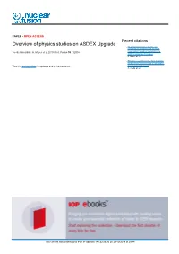 Overview of Physics Studies on ASDEX Upgrade - Heat Transport Driven by the Ion Temperature Gradient and Electron to Cite This Article: H