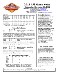 2011 AFL Game Notes