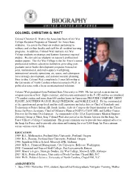 Colonel Christian G. Watt