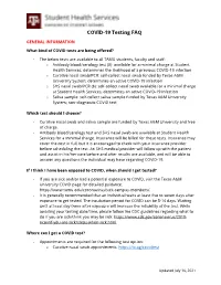 COVID-19 Testing FAQ