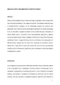 Merleau-Ponty and Embodied Cognitive Science