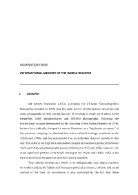 Nomination Form International Memory of the World Register