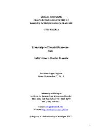 Transcript of Yemisi Ransome- Kuti Interviewer