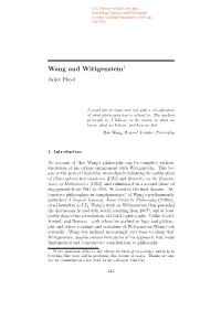 Wang and Wittgenstein1 Juliet Floyd