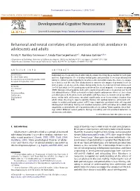 Behavioral and Neural Correlates of Loss Aversion and Risk Avoidance in Adolescents and Adults