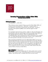 Mary Baker Eddy Incoming Correspondence Index, Alphabetical