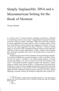 Simply Implausible: DNA and a Mesoamerican Setting for the Book of Mormon