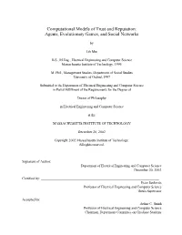 Computational Models of Trust and Reputation: Agents, Evolutionary Games, and Social Networks