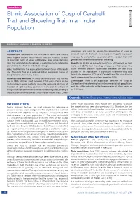 Ethnic Association of Cusp of Carabelli Trait and Shoveling Trait in an Indian Dentistry Section Population