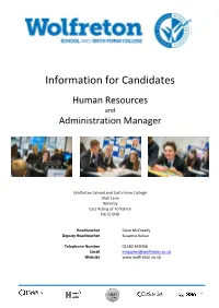 Information for Candidates Human Resources and Administration Manager