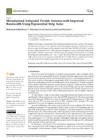 Miniaturized Antipodal Vivaldi Antenna with Improved Bandwidth Using Exponential Strip Arms