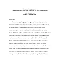 Transparency: Problems in the New Conceptual Framework of Global Communication