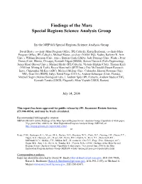 Findings of the Mars Special Regions Science Analysis Group