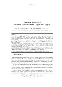Canonical Hybridlf: Extending Hybrid with Dependent Types