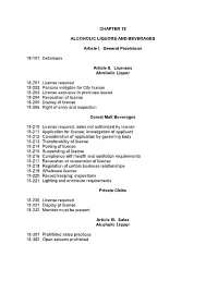Chapter 18: Intoxicating Liquors and Beverages
