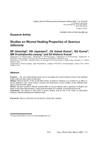 Studies on Wound Healing Properties of Quercus Infectoria