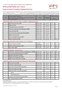 APPLICATION FORM 2011/2012 Upper Austria University of Applied Sciences